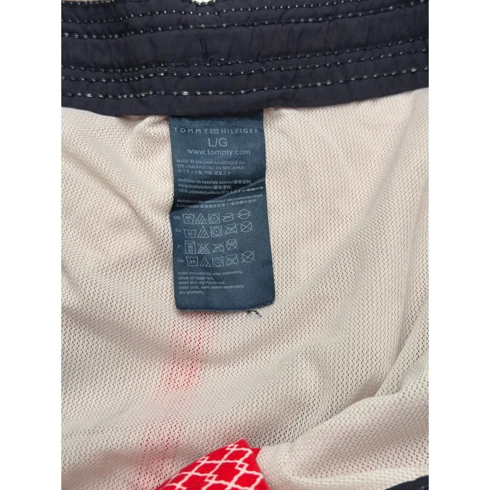 Tommy Hilfiger Mens Red Geometric‎ Diamond Swim Trunks Board Shorts Size Large